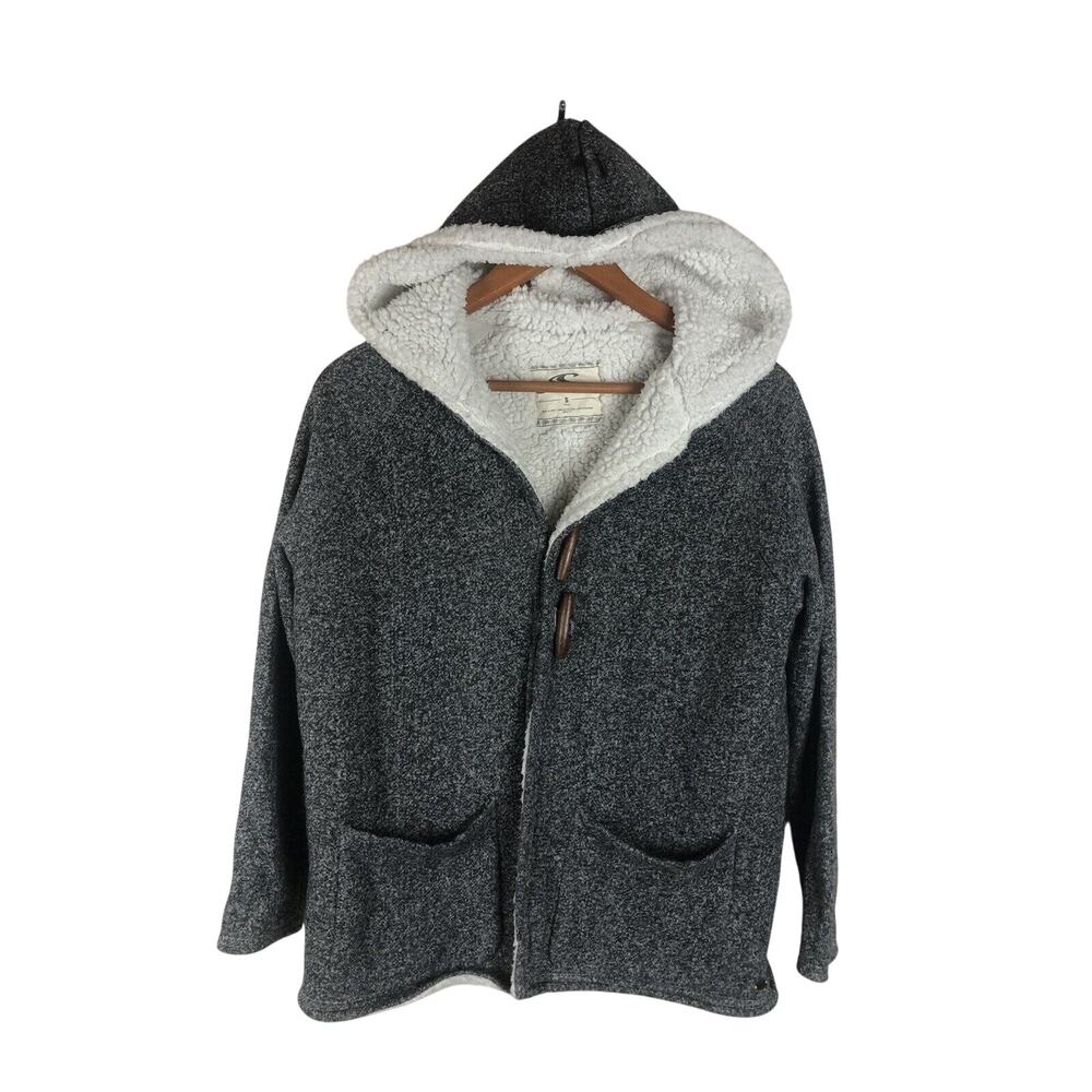 O'Neill Gray Sherpa Lined Long Sleeve Hooded Toggle Sweater Jacket Women’s Small